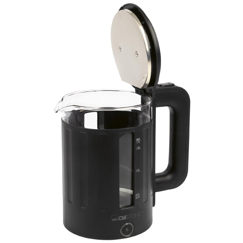 CLATRONIC kettle WK 3837, heat-insulated glass, black, 1.7 litres